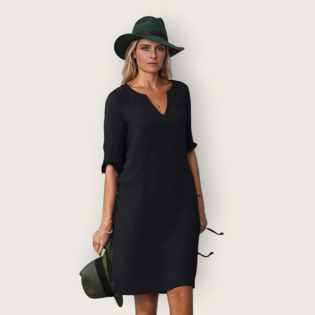 Women's Breathable V-Neck Dress | Elegant Loose-Fit Silhouette-Mykonostore-Black-S-Mykonostore