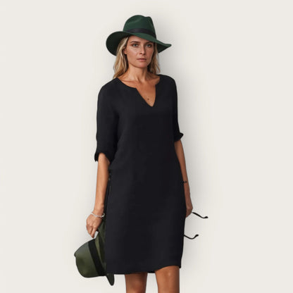 Women's Breathable V-Neck Dress | Elegant Loose-Fit Silhouette-Mykonostore-Black-S-Mykonostore