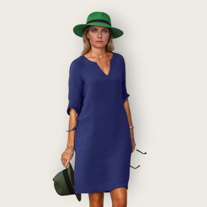 Women's Breathable V-Neck Dress | Elegant Loose-Fit Silhouette-Mykonostore-Olive Green-S-Mykonostore