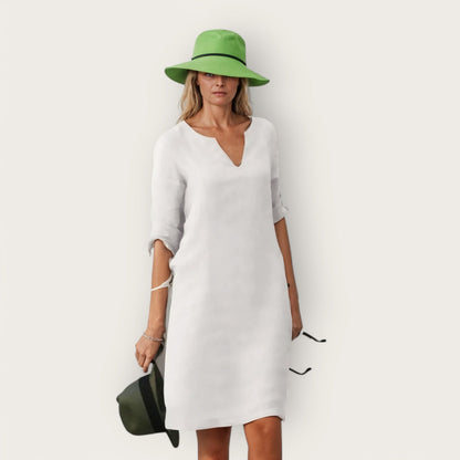 Women's Breathable V-Neck Dress | Elegant Loose-Fit Silhouette-Mykonostore-White-S-Mykonostore