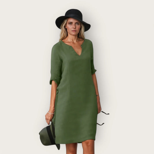 Women's Breathable V-Neck Dress | Elegant Loose-Fit Silhouette-Mykonostore-Mykonostore