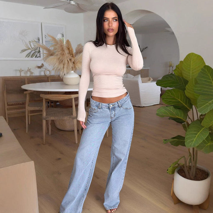 Women's Casual Cotton Wide Leg Jeans | Trendy Low Rise Baggy Pants-Jeans-Mykonostore-Mykonostore