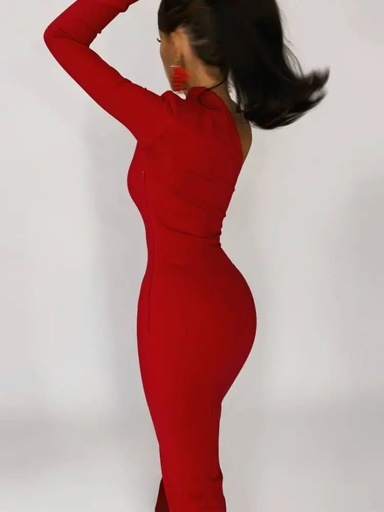 Women's Chic One-Shoulder Dress | Elegant Ankle-Length Evening Gown-Mykonostore-Mykonostore