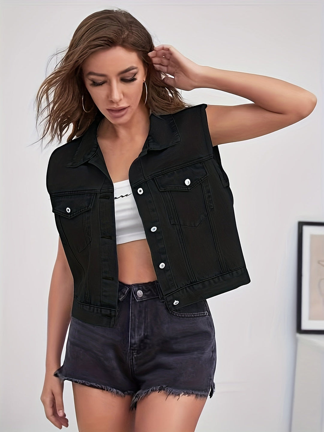 Women's Classic Blue Denim Sleeveless Jacket | Stylish Flap Pocket Design-Mykonostore-Mykonostore