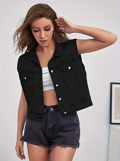 Women's Classic Blue Denim Sleeveless Jacket | Stylish Flap Pocket Design-Mykonostore-Mykonostore