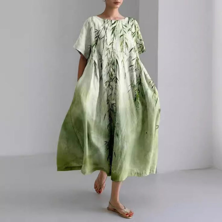 Women's Colorful Floral Print Dress | Relaxed Knee-Length Summer Outfit-Mykonostore-Bamboo-S-Mykonostore