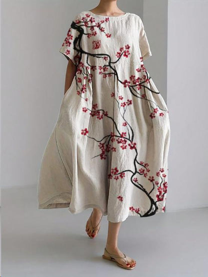 Women's Colorful Floral Print Dress | Relaxed Knee-Length Summer Outfit-Mykonostore-Cherry Blossom-S-Mykonostore