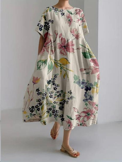 Women's Colorful Floral Print Dress | Relaxed Knee-Length Summer Outfit-Mykonostore-Summer Meadow-S-Mykonostore