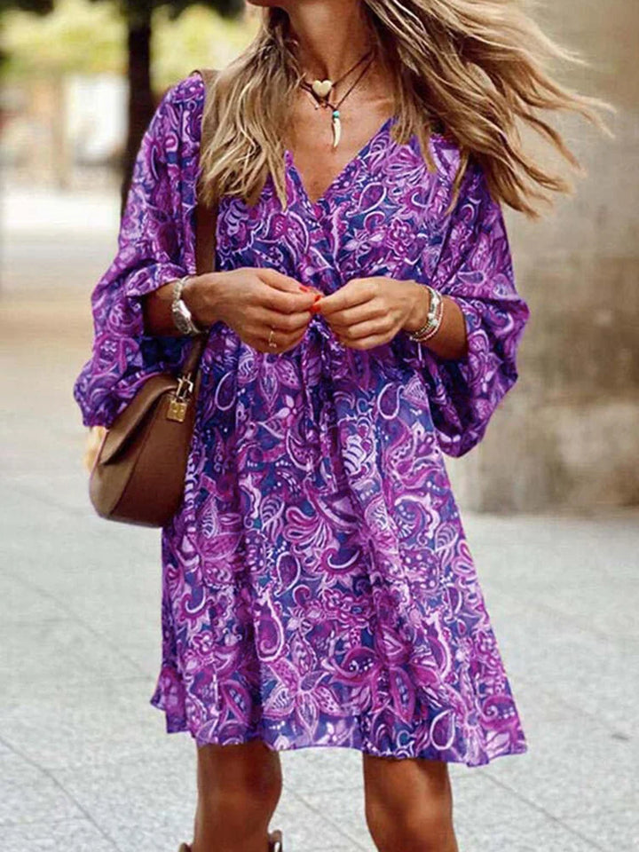 Women's Colorful Printed Mini Dress | Relaxed V-Neck Summer Fashion-Mykonostore-Mykonostore