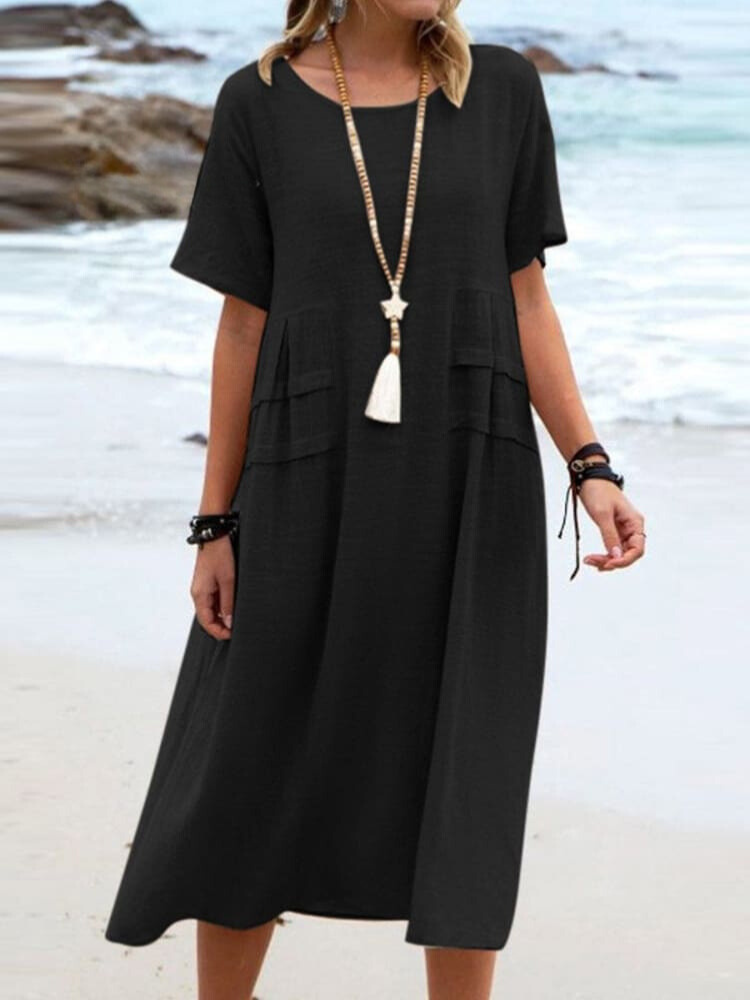 Women's Comfortable Casual Dress | Relaxed Fit Knee-Length Style-Mykonostore-Black-S-Mykonostore