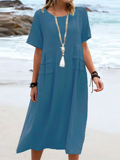 Women's Comfortable Casual Dress | Relaxed Fit Knee-Length Style-Mykonostore-Blue-S-Mykonostore