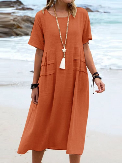 Women's Comfortable Casual Dress | Relaxed Fit Knee-Length Style-Mykonostore-Orange-S-Mykonostore