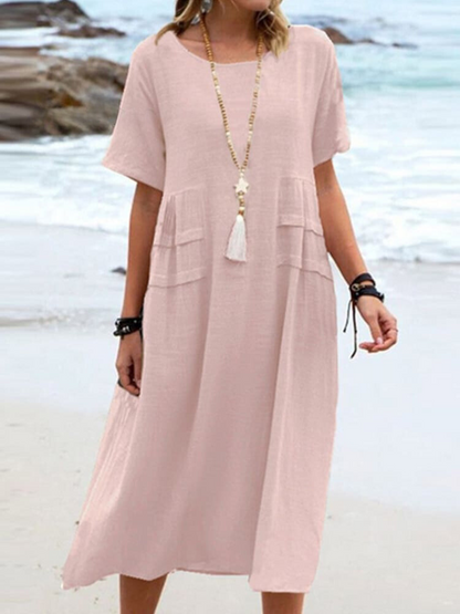 Women's Comfortable Casual Dress | Relaxed Fit Knee-Length Style-Mykonostore-Pink-S-Mykonostore