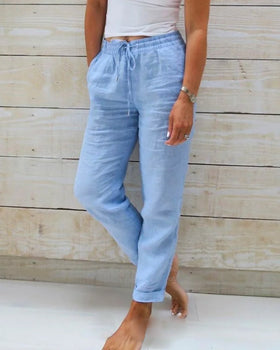 Women's Comfortable Lounge Pants | Relaxed Fit Mid-Rise Trousers-Mykonostore-Blue-XS-Mykonostore