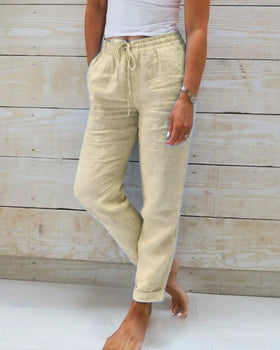 Women's Comfortable Lounge Pants | Relaxed Fit Mid-Rise Trousers-Mykonostore-Khaki-XS-Mykonostore