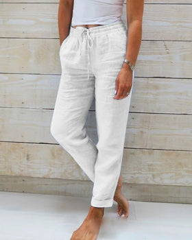 Women's Comfortable Lounge Pants | Relaxed Fit Mid-Rise Trousers-Mykonostore-White-XS-Mykonostore
