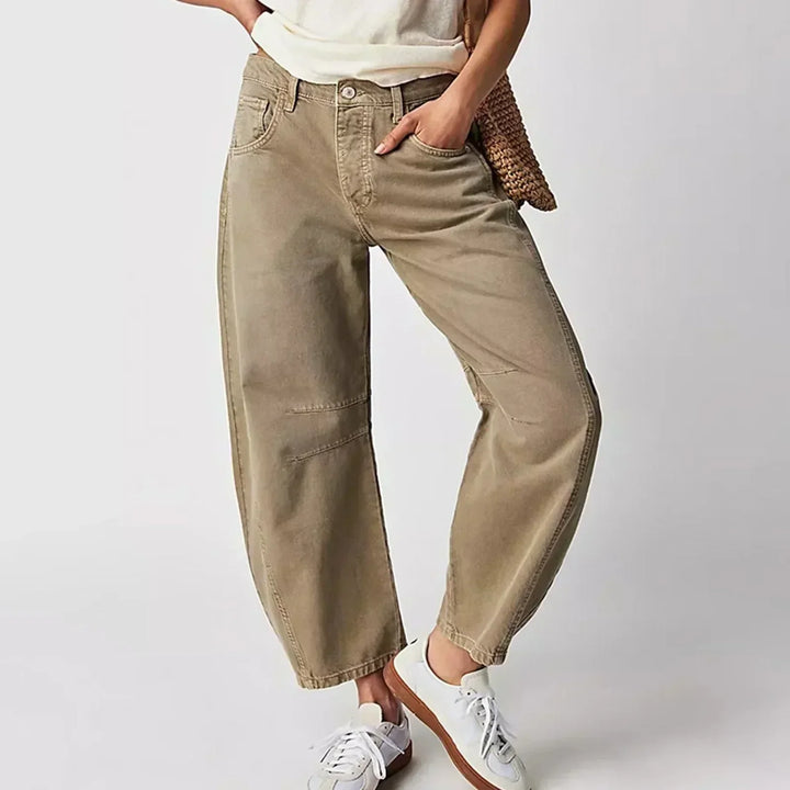 Women's Comfortable Poly-Denim Wide-Leg Jeans | Relaxed Fit Casual Trousers-Mykonostore-Beige-XS-Mykonostore