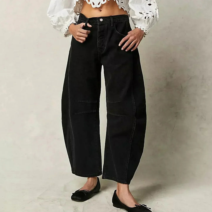 Women's Comfortable Poly-Denim Wide-Leg Jeans | Relaxed Fit Casual Trousers-Mykonostore-Black-XS-Mykonostore