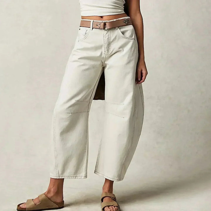 Women's Comfortable Poly-Denim Wide-Leg Jeans | Relaxed Fit Casual Trousers-Mykonostore-White-XS-Mykonostore