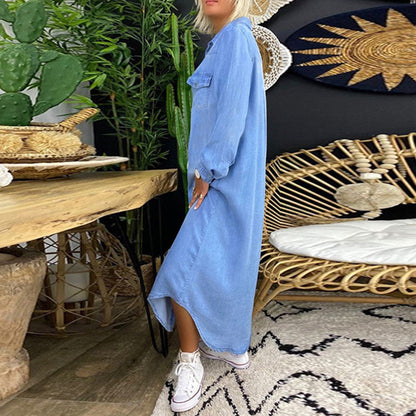 Women's Comfortable Solid Color Dress | Casual Long Sleeve Style-Mykonostore-Mykonostore