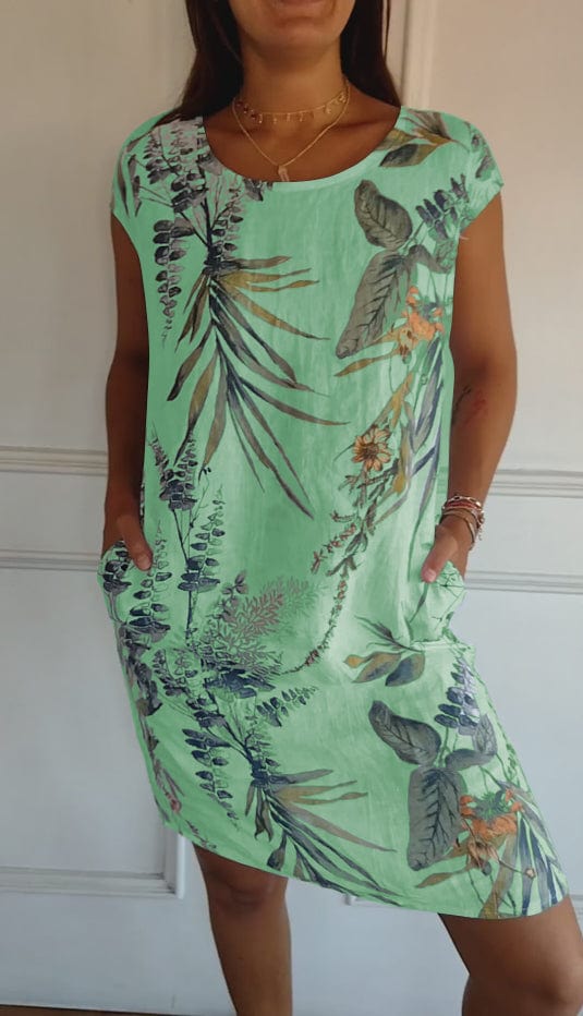 Women's Comfortable Solid Color Dress | Classic Round Neck Short Sleeve Design-Mykonostore-Green-S-Mykonostore