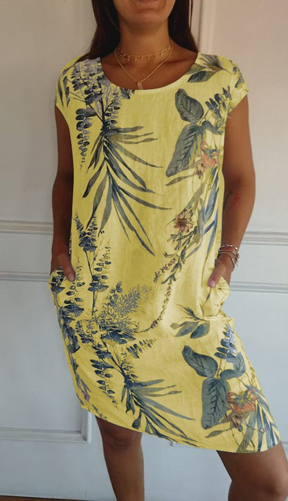 Women's Comfortable Solid Color Dress | Classic Round Neck Short Sleeve Design-Mykonostore-Yellow-S-Mykonostore