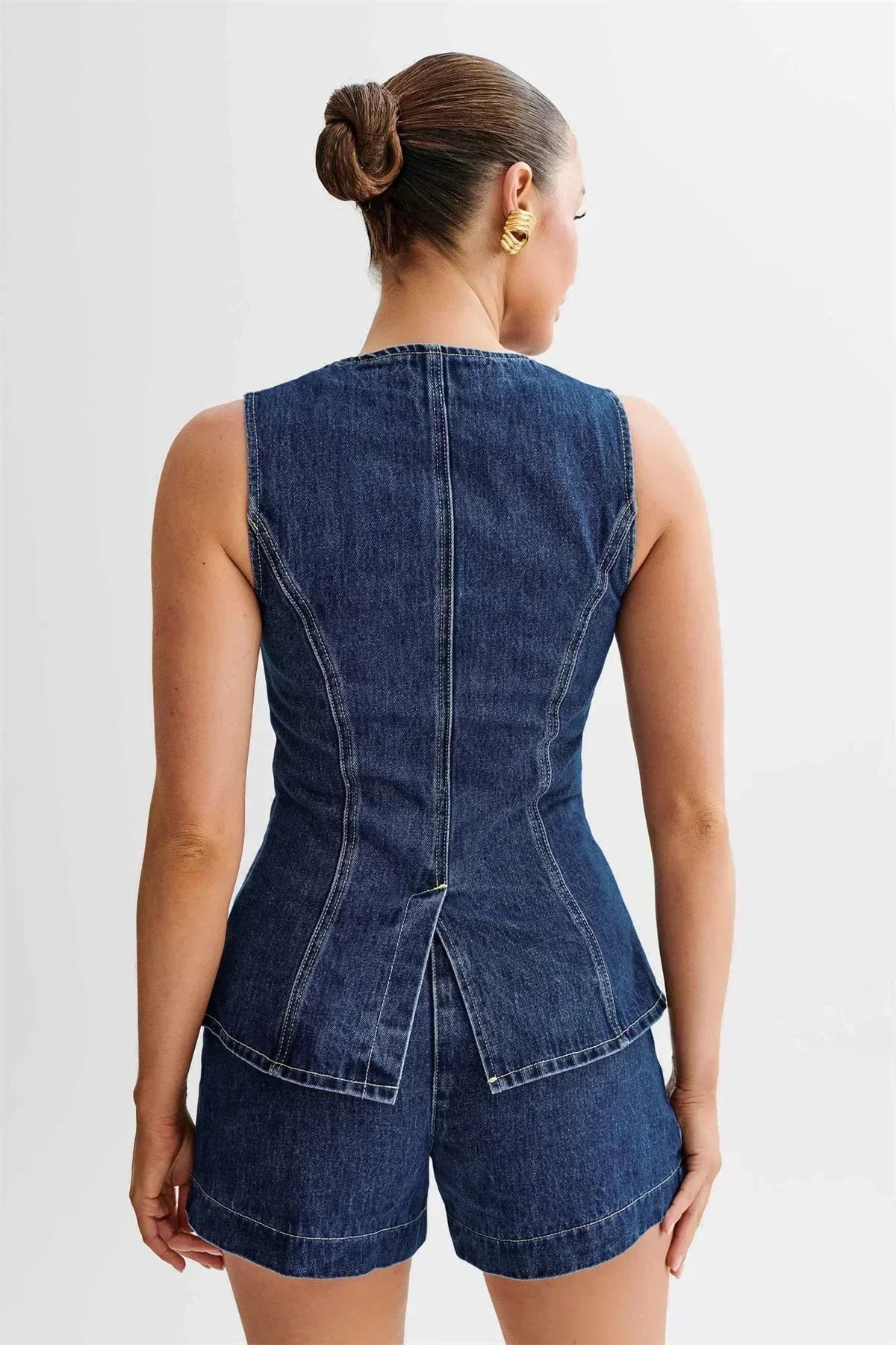 Women's Coordinated Denim Outfit | Casual Sleeveless Top and Wide Shorts-Mykonostore-Mykonostore