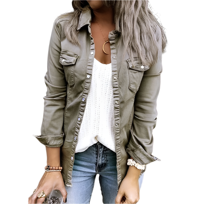 Women’s Denim Jacket | Lightweight Stylish Design-Women's Jackets-Mykonostore-Gray-S-Mykonostore