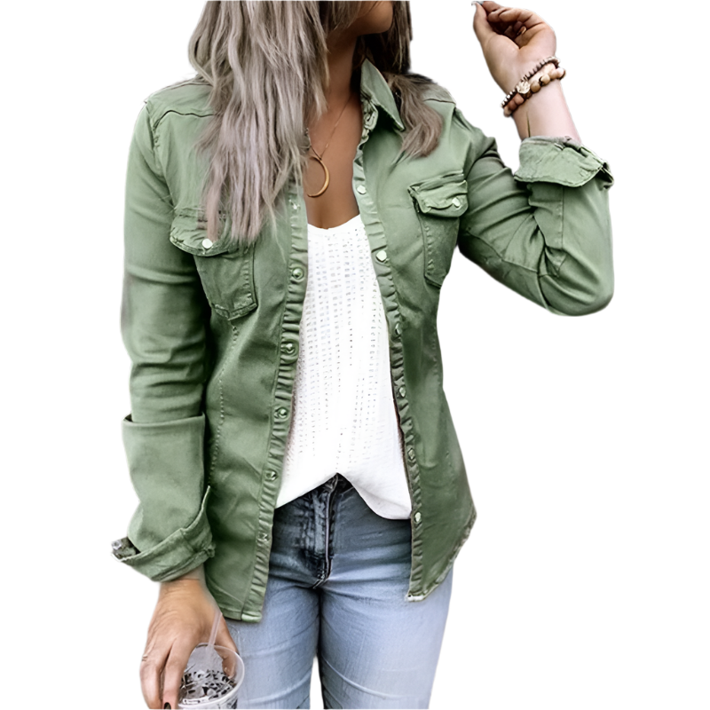 Women’s Denim Jacket | Lightweight Stylish Design-Women's Jackets-Mykonostore-Green-S-Mykonostore