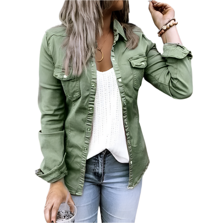 Women’s Denim Jacket | Lightweight Stylish Design-Women's Jackets-Mykonostore-Green-S-Mykonostore