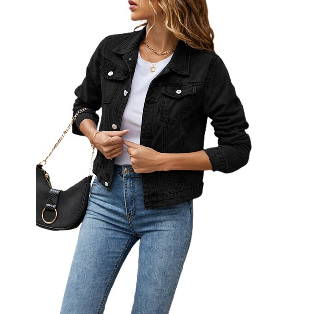 Women’s Denim Jacket | Timeless Design, Comfortable Fit-Women's Jackets-Mykonostore-Black-S-Mykonostore