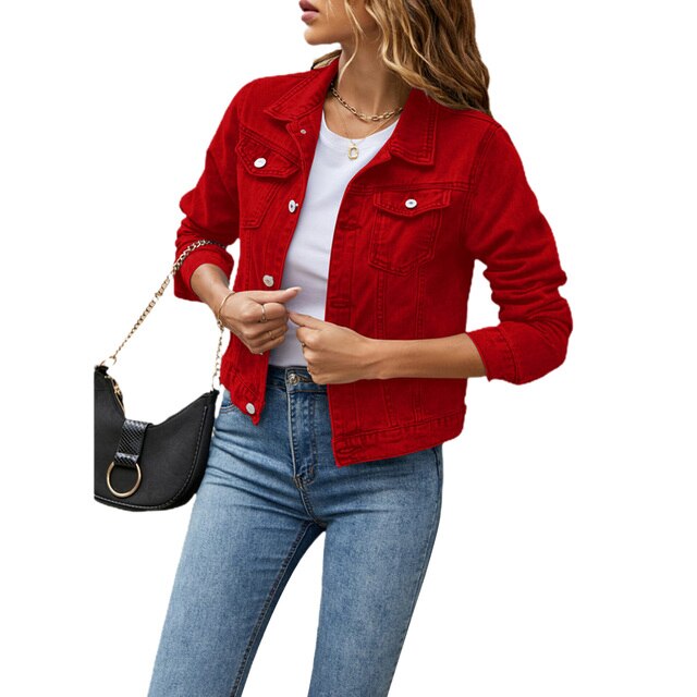 Women’s Denim Jacket | Timeless Design, Comfortable Fit-Women's Jackets-Mykonostore-Red-S-Mykonostore