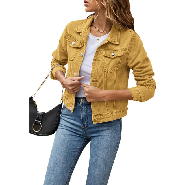 Women’s Denim Jacket | Timeless Design, Comfortable Fit-Women's Jackets-Mykonostore-Yellow-S-Mykonostore