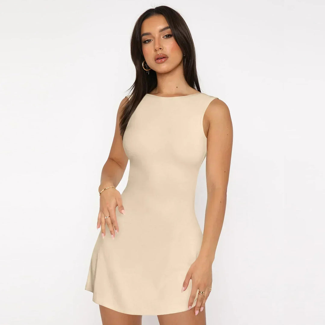 Women's Elegant A-Line Mini Dress | Flattering Sleeveless Evening Outfit-Mykonostore-Apricot-XS-Mykonostore