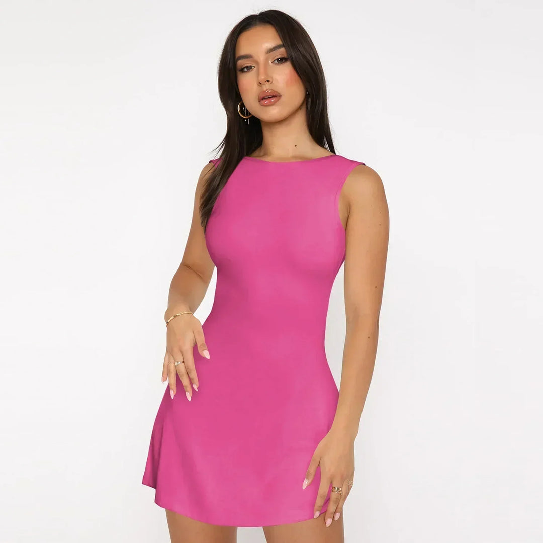 Women's Elegant A-Line Mini Dress | Flattering Sleeveless Evening Outfit-Mykonostore-Pink Red-XS-Mykonostore
