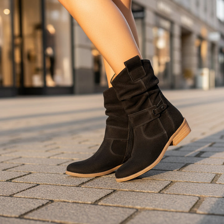 Women's Elegant Faux Leather Ankle Boots | Stylish Comfort with Strap Details-Damenstiefel-Mykonostore-Black-5-Mykonostore