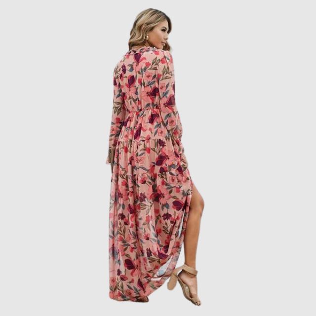 Women's Elegant Floral Chiffon Maxi Dress | Flowing Ankle-Length Gown-Mykonostore-Mykonostore