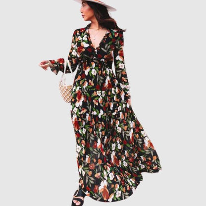 Women's Elegant Floral Chiffon Maxi Dress | Flowing Ankle-Length Gown-Mykonostore-Mykonostore