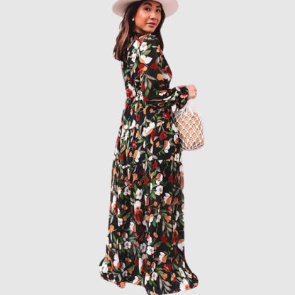 Women's Elegant Floral Chiffon Maxi Dress | Flowing Ankle-Length Gown-Mykonostore-Mykonostore