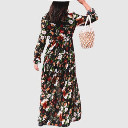 Women's Elegant Floral Chiffon Maxi Dress | Flowing Ankle-Length Gown-Mykonostore-Mykonostore
