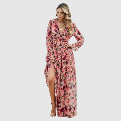 Women's Elegant Floral Chiffon Maxi Dress | Flowing Ankle-Length Gown-Mykonostore-Mykonostore