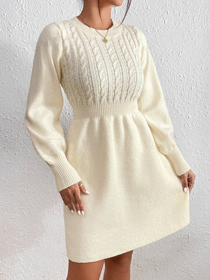 Women's Elegant Floral Embroidered Midi Dress | Flowy Pleated Skirt with Long Sleeves-Mykonostore-Apricot-S-Mykonostore