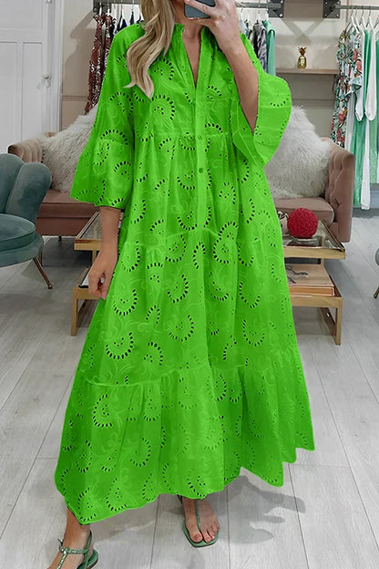 Women's Elegant Lace Embroidery Dress | Flowing Below-Knee Style-Mykonostore-Green-S-Mykonostore