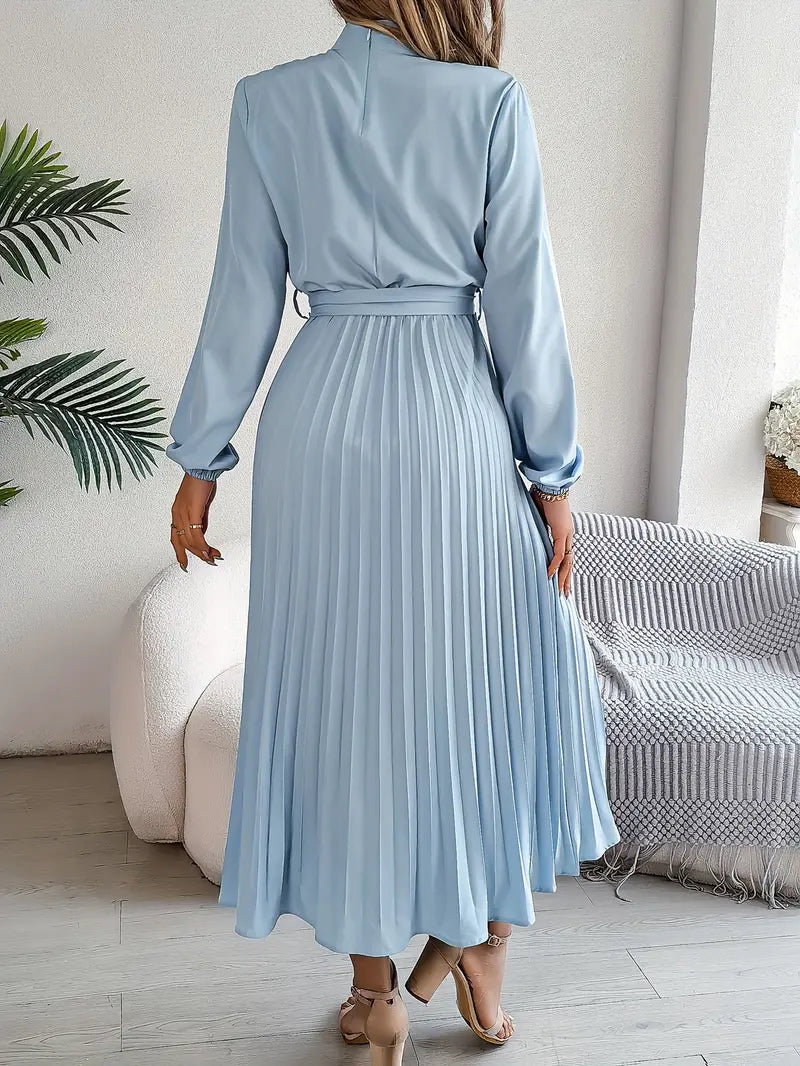 Women's Elegant Midi Dress | Pleated Skirt with Belted Waist-Mykonostore-Mykonostore
