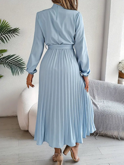 Women's Elegant Midi Dress | Pleated Skirt with Belted Waist-Mykonostore-Mykonostore