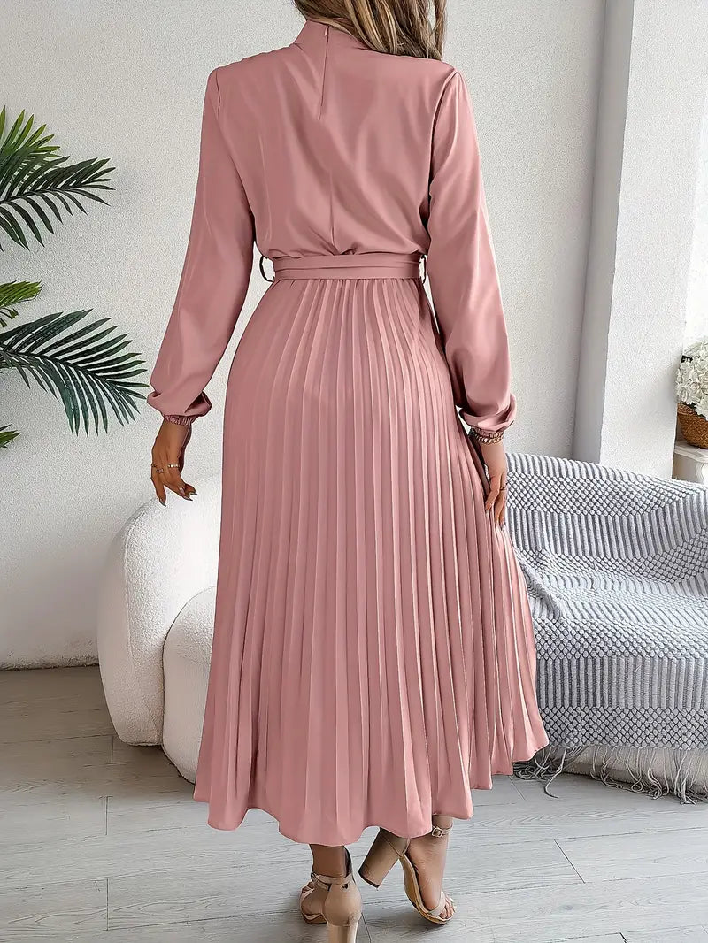 Women's Elegant Midi Dress | Pleated Skirt with Belted Waist-Mykonostore-Mykonostore