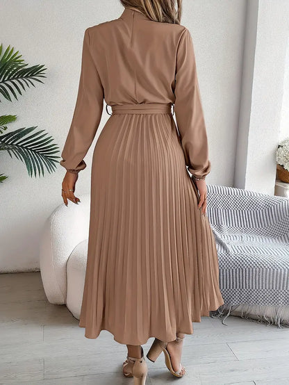 Women's Elegant Midi Dress | Pleated Skirt with Belted Waist-Mykonostore-Mykonostore