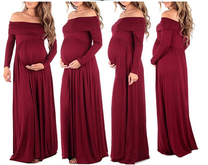 Women's Elegant Off-Shoulder Maternity Dress | Comfortable Stretchy Fit-Mykonostore-Bordeaux Red-S-Mykonostore