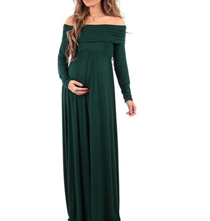 Women's Elegant Off-Shoulder Maternity Dress | Comfortable Stretchy Fit-Mykonostore-Dark Green-S-Mykonostore