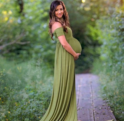 Women's Elegant Off-Shoulder Maternity Dress | Comfortable Stretchy Fit-Mykonostore-Light Green-S-Mykonostore